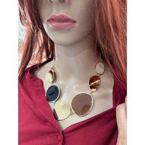 Chunky gold abstract bold statement black brown Big necklace oversized large